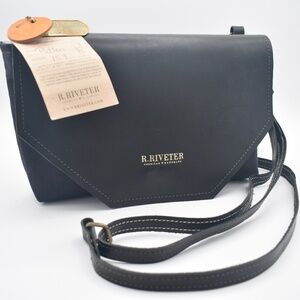 NWT R. Riveter Patton Black Canvas & Black Leather Crossbody Bag